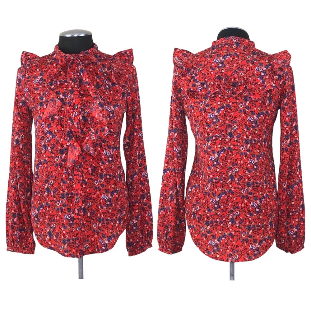 Abercrombie & Fitch - Floral Ruffled Mock Neck Button Down Top XS